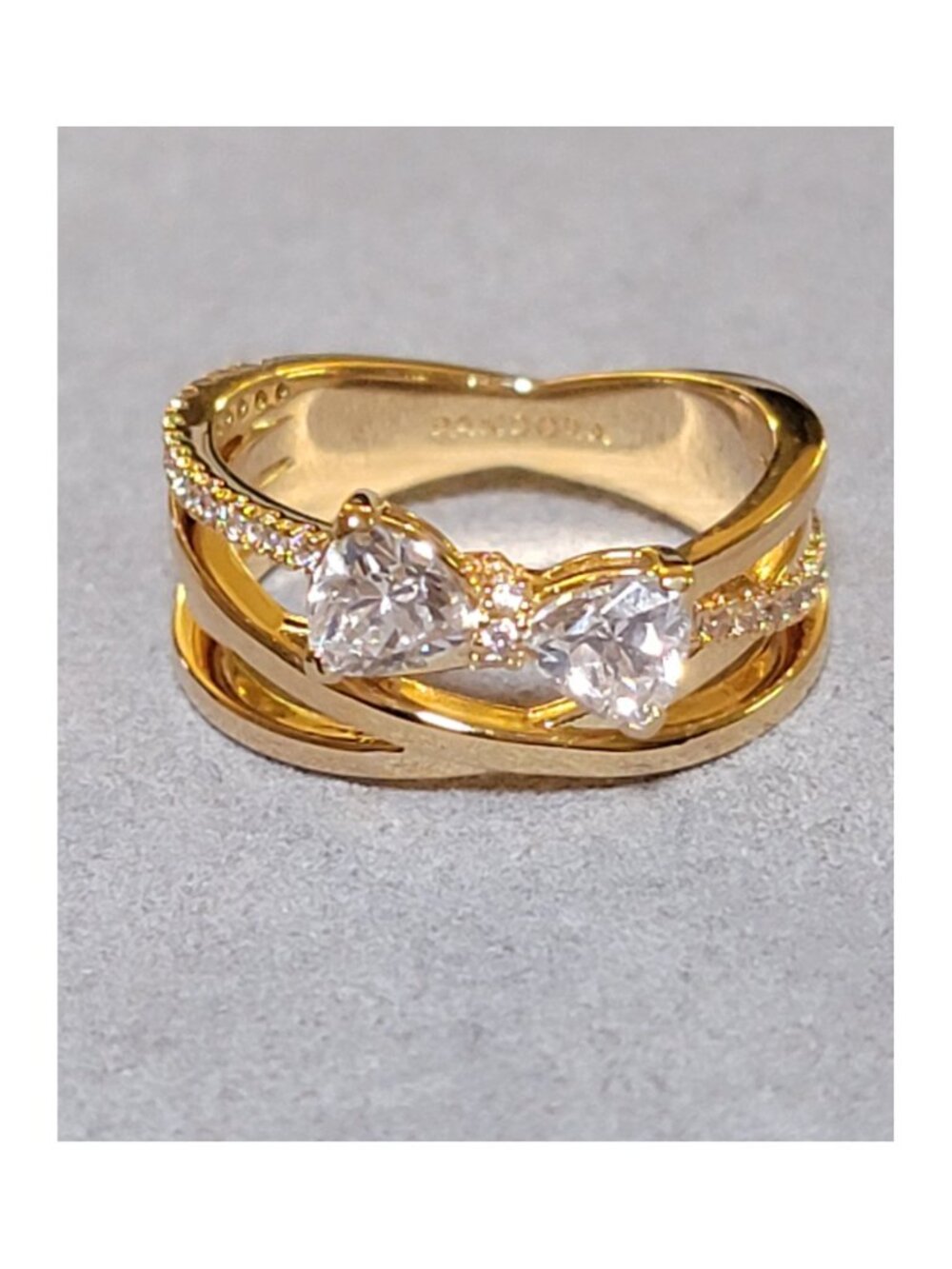 Pandora Sparkling Bow & Crossover Band Ring 14K Gold Plated Size 7 - Picture 5 of 9